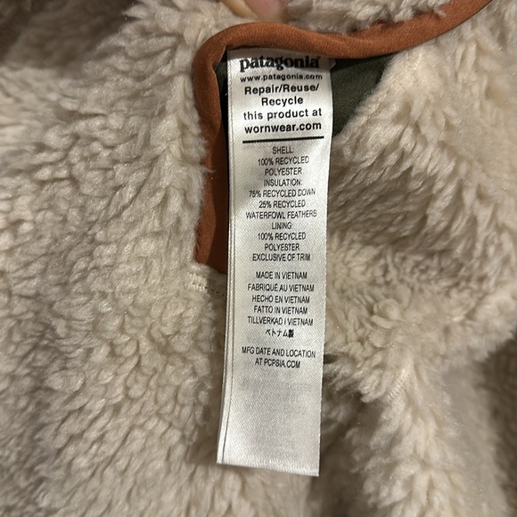 Men’s Large Patagonia reversible vest. Green and orange/Sherpa - Picture 5 of 5